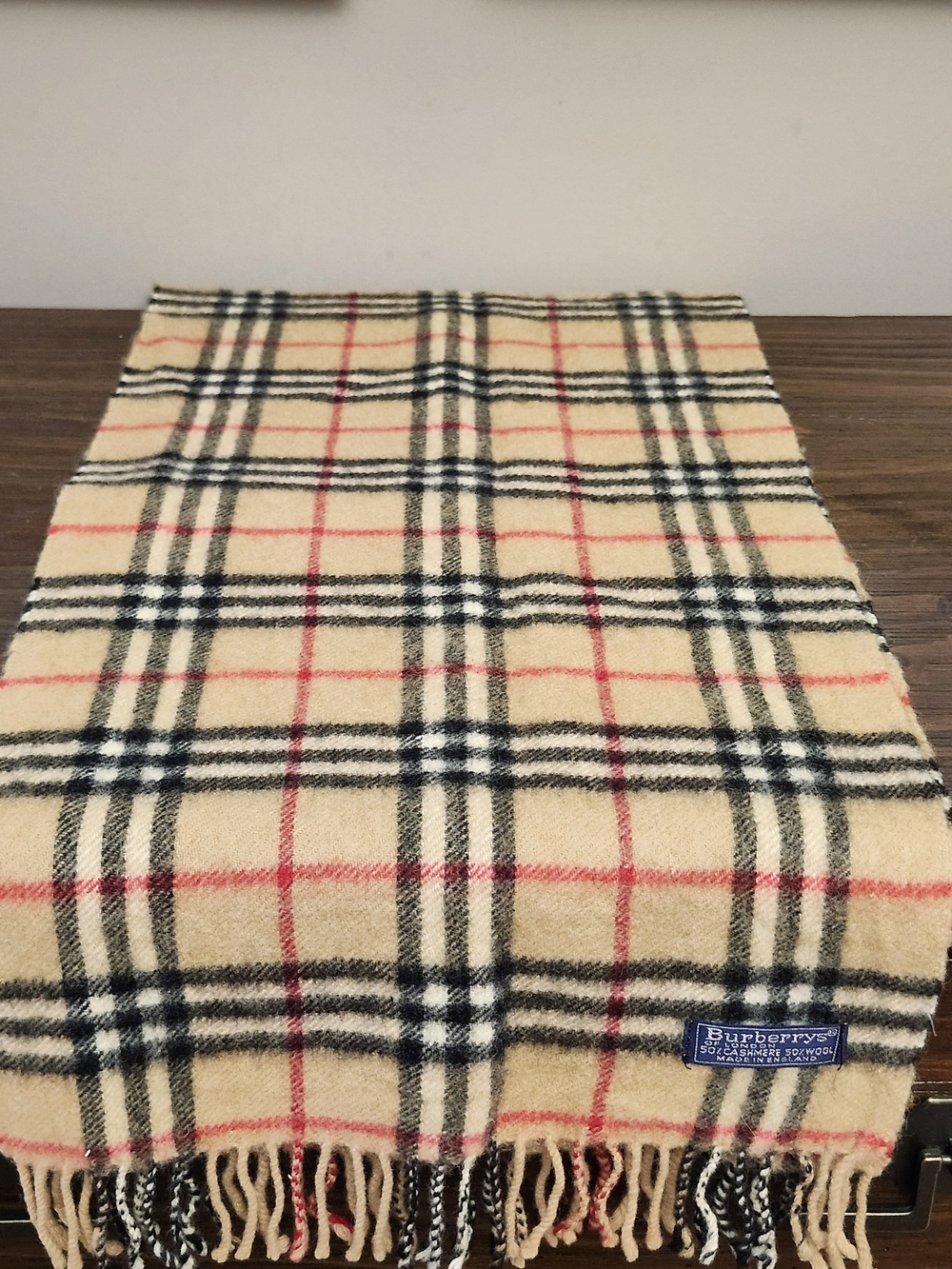 Burberry Beige Nova Check Cashmere and Wool Blend Scarf